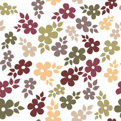 Cute autumn flowers seamless pattern vector illustration white background