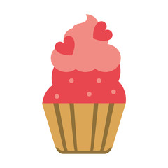 cupacke with frosting and heart shape sprinkle icon image vector illustration design 
