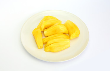 Fresh ripe Jackfruit in the bowl isolated on the white background.