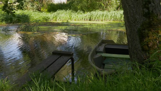 A Wooden Boat At The Pier On Pond