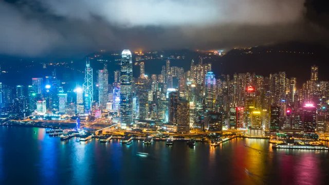 4k timelapse video of Victoria Harbour in Hong Kong at night