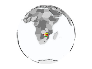 Zimbabwe on globe isolated
