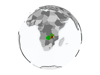 Zambia on globe isolated