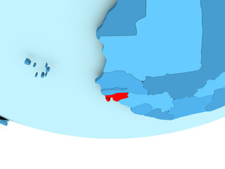 Guinea-Bissau in red on blue map