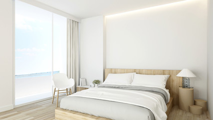 bedroom with balcony and sea view in hotel or apartment - Interior design - 3D Rendering