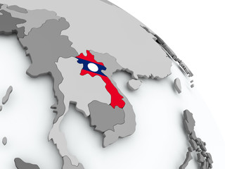 Map of Laos with flag on globe