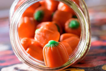 Closeup of pumpkin candy for Halloween