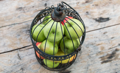 Green apples in the black bird cage - table decor ideas