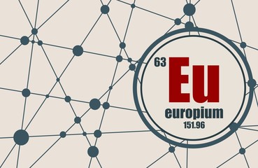 Europium chemical element. Sign with atomic number and atomic weight. Chemical element of periodic table. Molecule And Communication Background. Connected lines with dots.