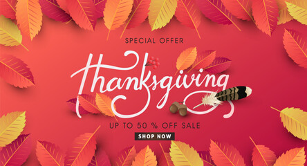 calligraphy of Thanksgiving day sale banner. Seasonal lettering.vector illustration