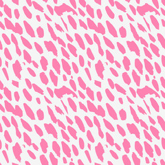 Hand drawn animal seamless pattern in rose and white colors made of brush strokes and blots. Contrast and modern background. Can be used for wallpaper, web page backgrounds and textile industry