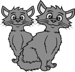 2 brüder team paar zwillinge geschwister grau hübsch süß niedlich katze kätzchen comic cartoon design haustier