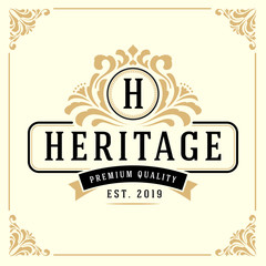 Vintage Luxury Monogram Logo Template for Banner, Label, Frame, Product Tags. Retro Emblem Banner Design. Vector illustration