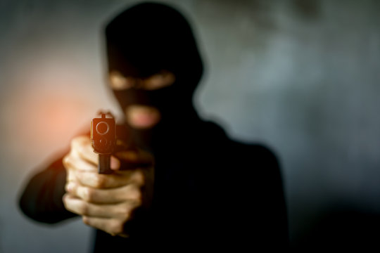 Terroris, Thief Criminal holding gun concept, Robber with masked and weapon.