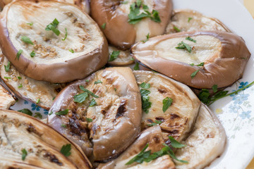 Plate of grilled eggplant