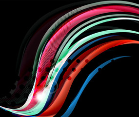 Rainbow color wavy lines on black background
