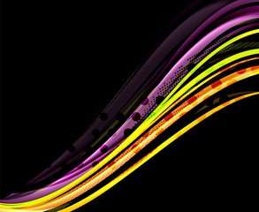 Rainbow color wavy lines on black background