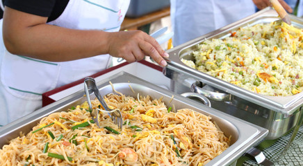 spaghetti or noodles with vegetable and egg typical Asian dish i