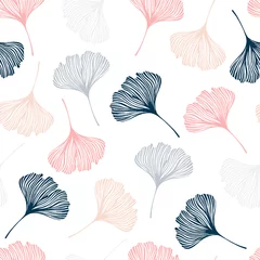 Wall murals White Seamless pattern with ginkgo leaves.