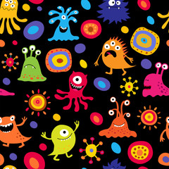 Cute stylish seamless pattern with decorative monsters