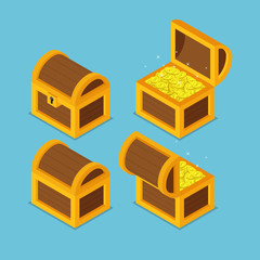 Isometric wooden treasure chests.