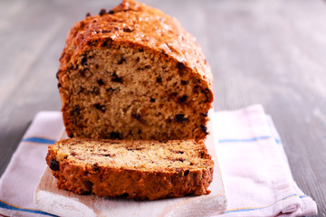 Chocolate chip banana bread, sliced