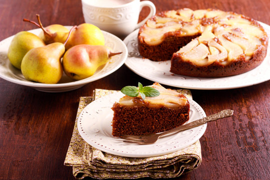 Upside Down Pear Ginger Cake