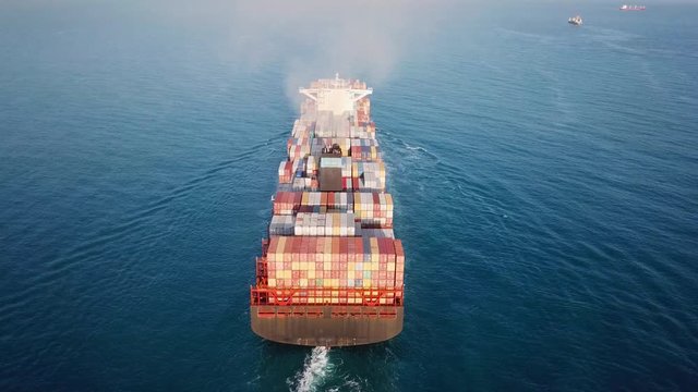 Ultra large container vessel (ULCV) at sea - Aerial footage 