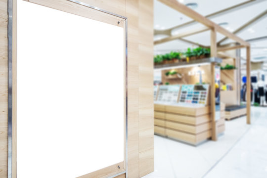 blank bulletin board in modern shopping mall