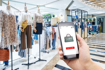 mobile phone with modern shopping mall