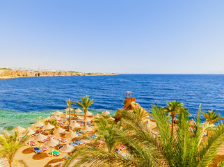 Panorama of the beach at the reef in Sharm el Sheikh, Egypt - obrazy, fototapety, plakaty