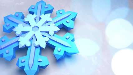 Big snowflakes with bokeh light effects. 3d rendering picture.