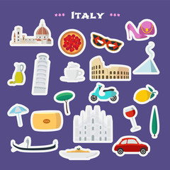 Travel to Italy vector icons set