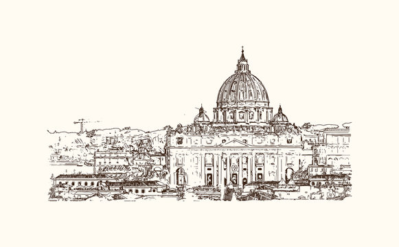st peter's basilica sketch, rome, italy clip art preview