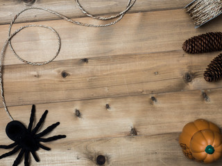 halloween object concept with wooden background