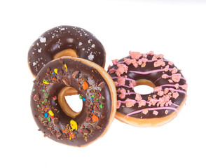 chocolate donuts on a white background
