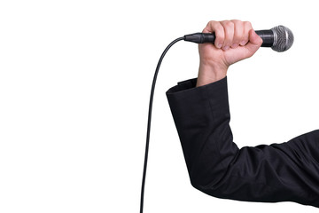 Microphone in hand singing or cheering