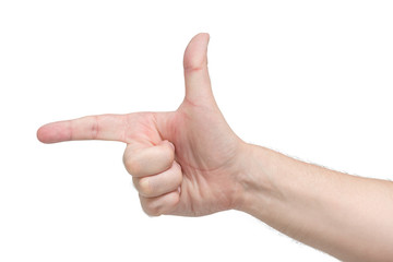 Hand with pistol shape. Isolated white background