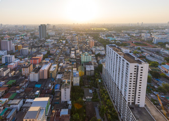 Aerial view of Bangkok modern office buildings cityscape, condominium in Bangkok city, Thailand