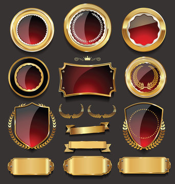 Golden sale frame badge and label vector collection 