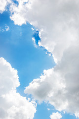 Blue sky between clouds. Natural background.