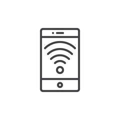 Smartphone with wi-fi wireless network line icon, outline vector sign, linear style pictogram isolated on white. Mobile signal symbol, logo illustration. Editable stroke