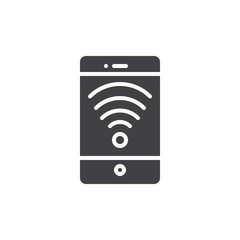 Smartphone with wi-fi wireless network icon vector, filled flat sign, solid pictogram isolated on white. Mobile signal symbol, logo illustration.