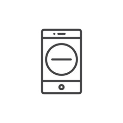 Smartphone with remove button line icon, outline vector sign, linear style pictogram isolated on white. Mobile phone with minus sign symbol, logo illustration. Editable stroke