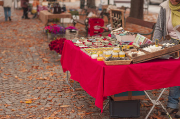buying on market in autumn, village market vegetables