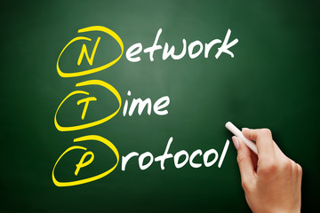 NTP - Network Time Protocol, acronym technology concept on blackboard