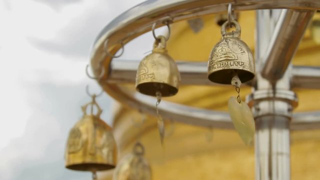 Sacral bells in Wat Saket Ratcha Wora Maha Wihan the Golden Mount . Bangkok Thailand.