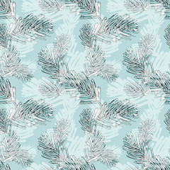 Fir tree branches seamless pattern. Watercolor illustration. 