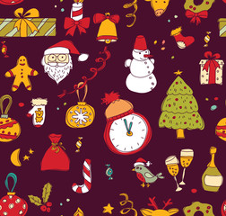 New year Christmas dark seamless pattern.
