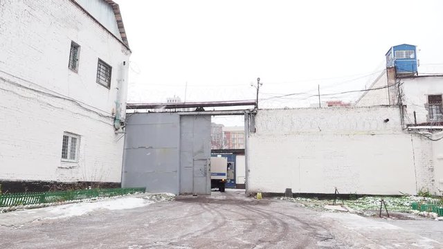 The courtyard and the territory of the correctional colony, prisons in winter in Russia